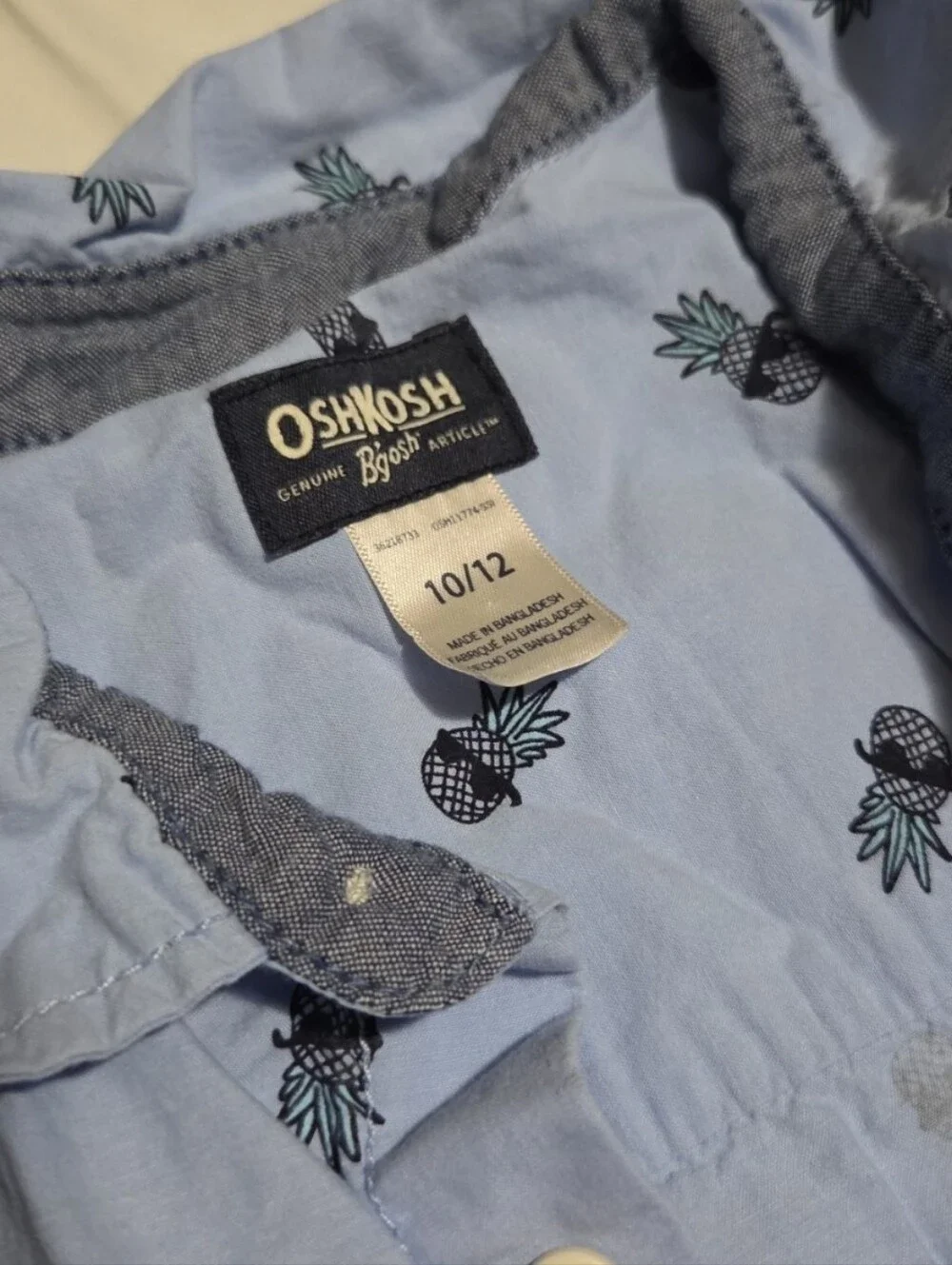 Oshkosh boys 10-12 blue pineapple button shirt #17